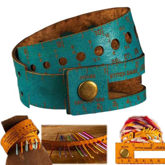 Leather 7-in-1 Measuring Tool Multifunctional 18" Wrist Ruler with Stitch Gauge Yarn Tester Stitch Markers