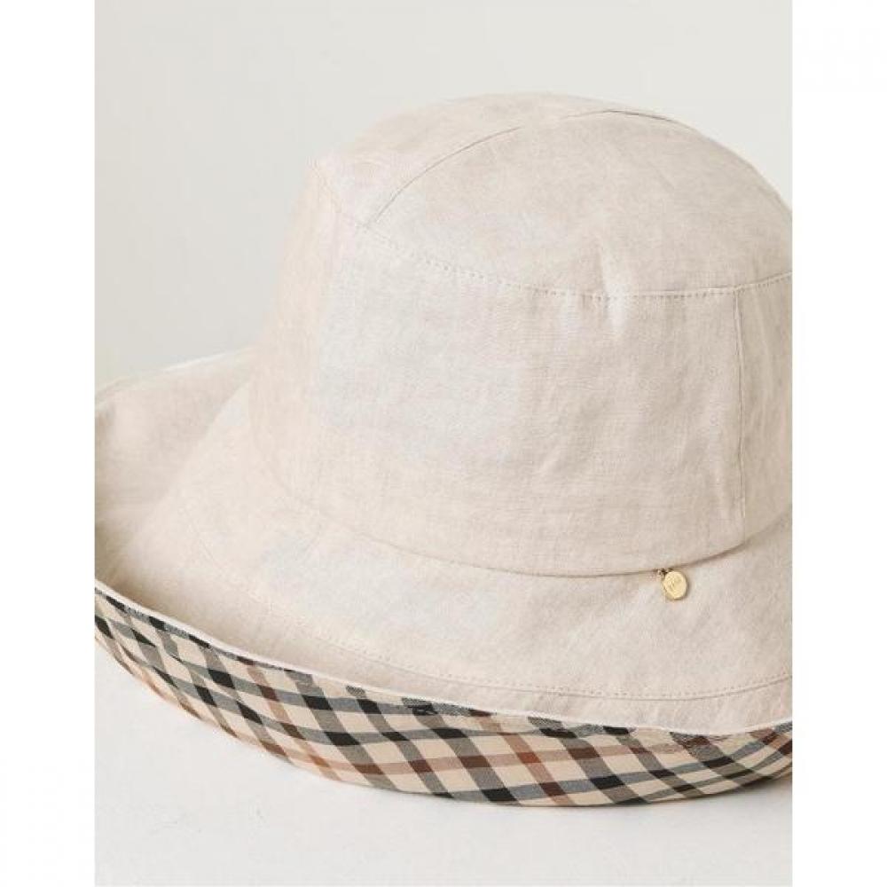 Daks Beige Check Contrast Linen Floppy Hat Dbhe2e121
