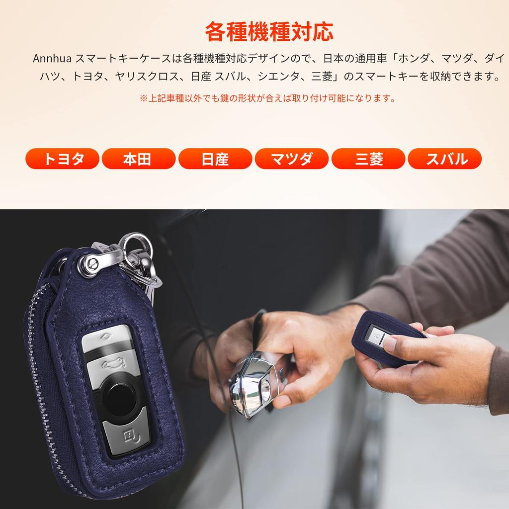 Annhua Smart Key Case, PU Leather Key Case, navy