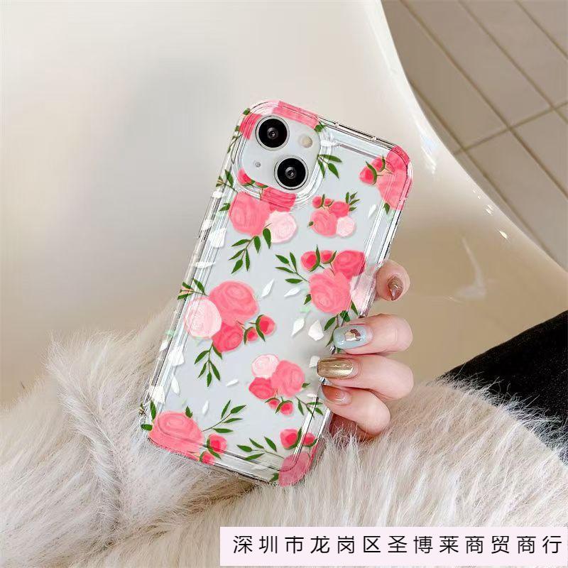 Colorful flower iPhone15promax mobile phone case Apple 14 transparent 13/12 large hole airbag anti-drop 11/16
