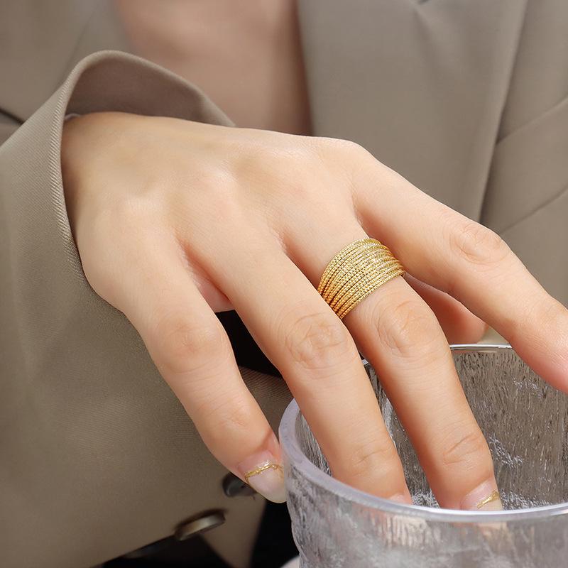 Square Sugar Multi-Layer Semicircle Copper Ring - European American Design, Women's Fashion Jewelry