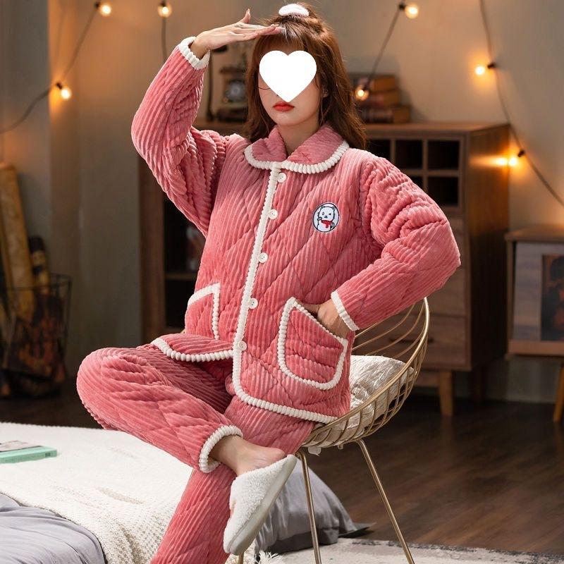Dámské pyžamo třívrstvé zesílené a roztomilé zimní lze nosit velká velikost teplé polstrované domácí oblečení