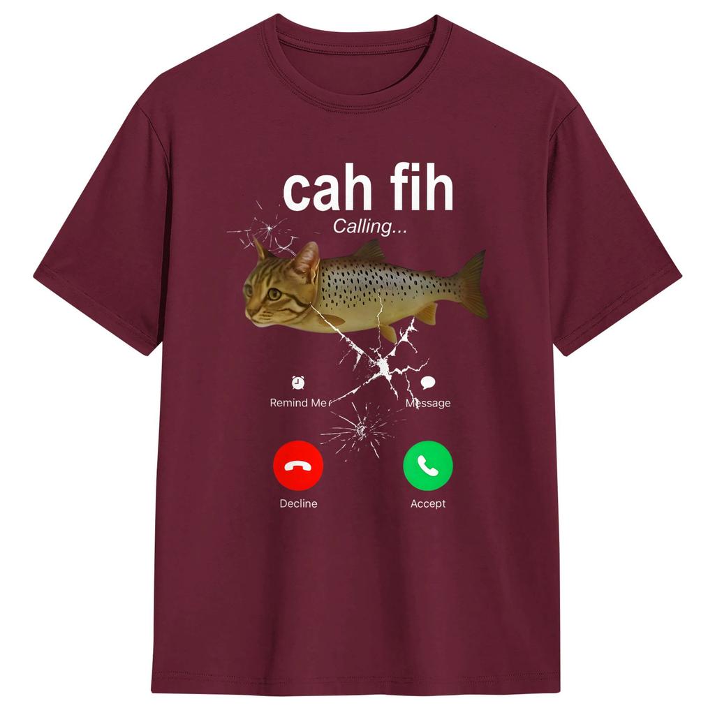 Cah Fih Anruf Erinnerung Nachricht Ablehnen Annehmen Telefon Cat Fish T-Shirt Sommer Baumwolle T-Shirts Design T-Shirt Kurze Ärmel Oberteile