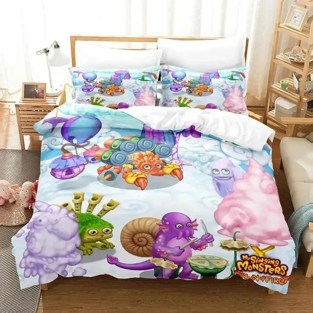 Luxuriöses Neues 3D-Druck Spiel My Singing Monsters Bettwäsche-Set Bettbezug Bettset Steppdeckenbezug Kissenbezug Größe Jungen Erwachsene Bettwäsche-Set