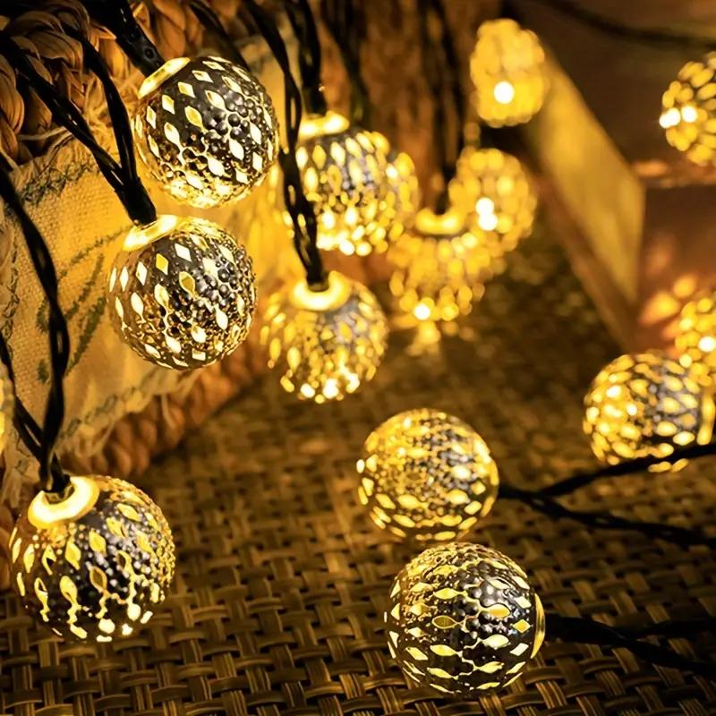 1pc Solar Moroccan Ball Fairy Lights Hollow Ball String Light with 8 Lighting Modes For Home Outdoor Garden Patio Festival Decor