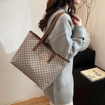 New Trendy Large-capacity Tote Bag Feeling Retro Contrasting Color Handbag Underarm Bag Printed Women's Bag