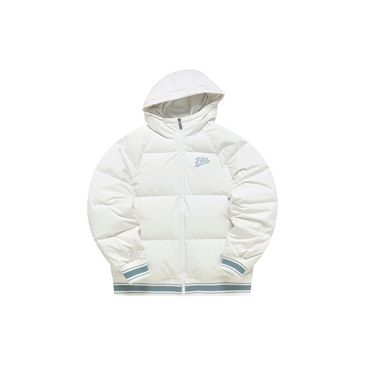 Fila Fusion Solid Color Logo Print Zipper Hooded Casual Down Jacket Women outerwear White T11W242904FWT