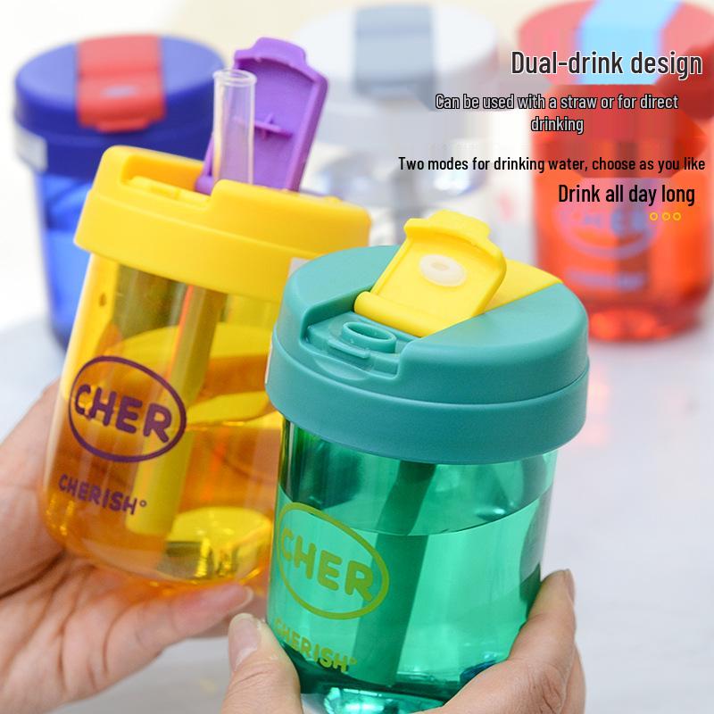 Premium Mini Kinder Sommer Strohhalm Wasserflasche - Niedlich, Tragbar, Kunststoff Sportdesign