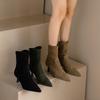 Women's High-heeled Short Boots Spring and Autumn Pointed-toed Thin-heeled Simple Large-size Short Boots