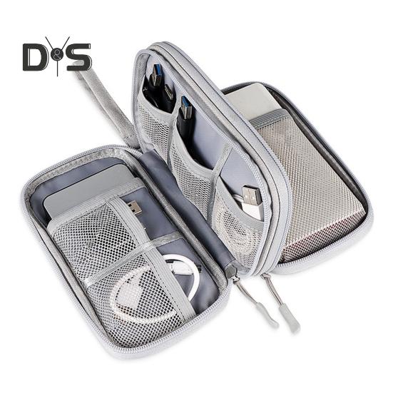 Power Bank Storage Bag Multi-purpose Carrying Case Zipper Closure Large Capacity Mesh Layer Cable Cord Storage Organizer