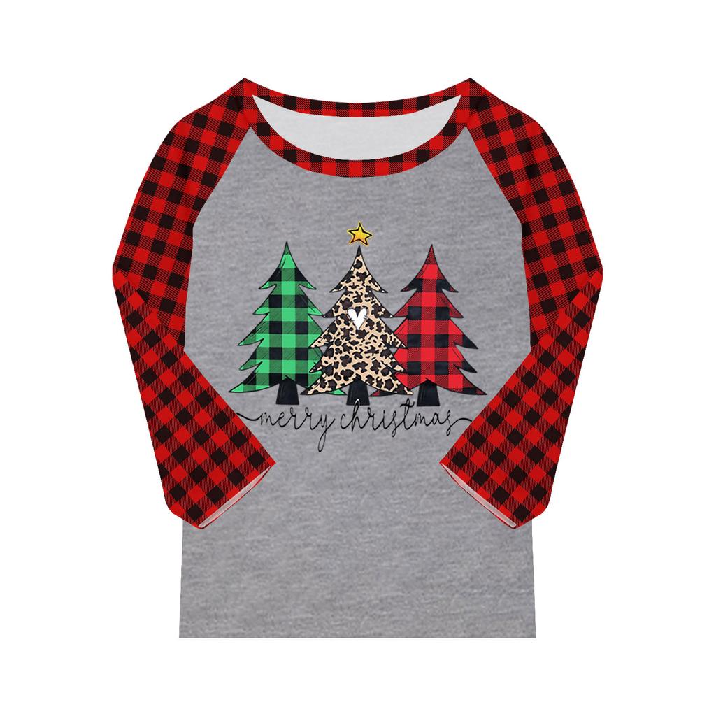 Tops For Youth Girls 4-16 Years Round Neck 3/4 Sleeves T-Shirts Trendy Tops Outfit Tees Christmas Day