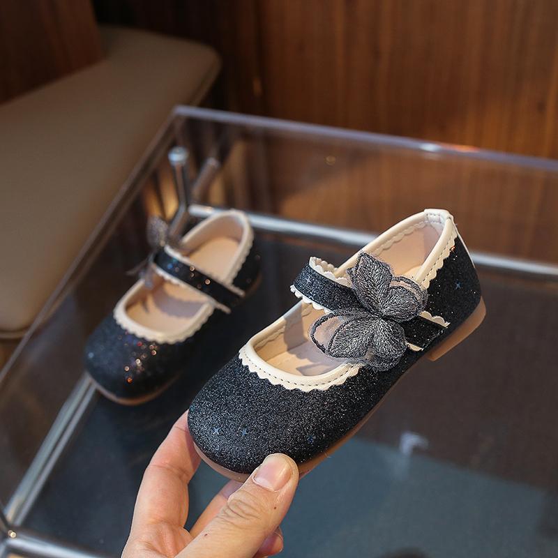 2024 Spring New Girls Mary Janes for Party Wedding Shows PU Butterfly Simple Non-slip Children Fashion Casual Shoes Kids Flats