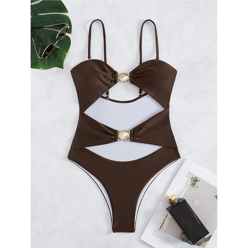 

Цельный купальник новый сексуальный купальник женский купальник открытый купальный костюм пляжная одежда женский бикини купальник XL кофейный