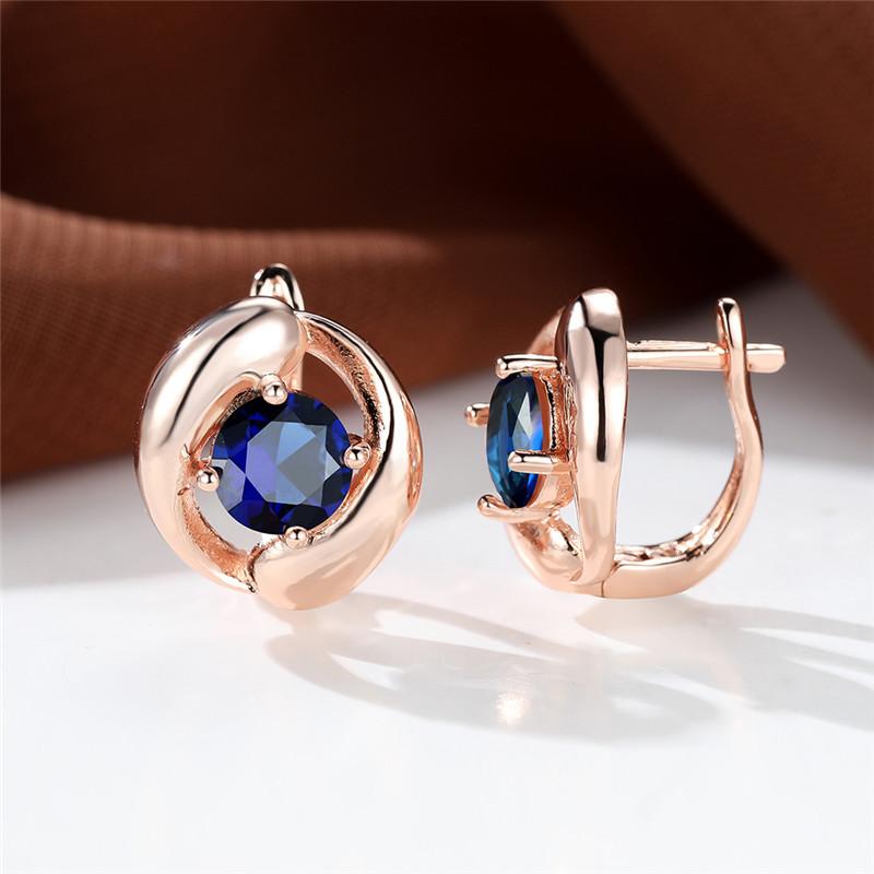 

Разноцветные серьги круглой огранки с розовым, красным, синим, фиолетовым камнем, серьги-капли цвета розового золота, серьги для вечеринок, простые модные серьги-кольца с радужным камнем синий