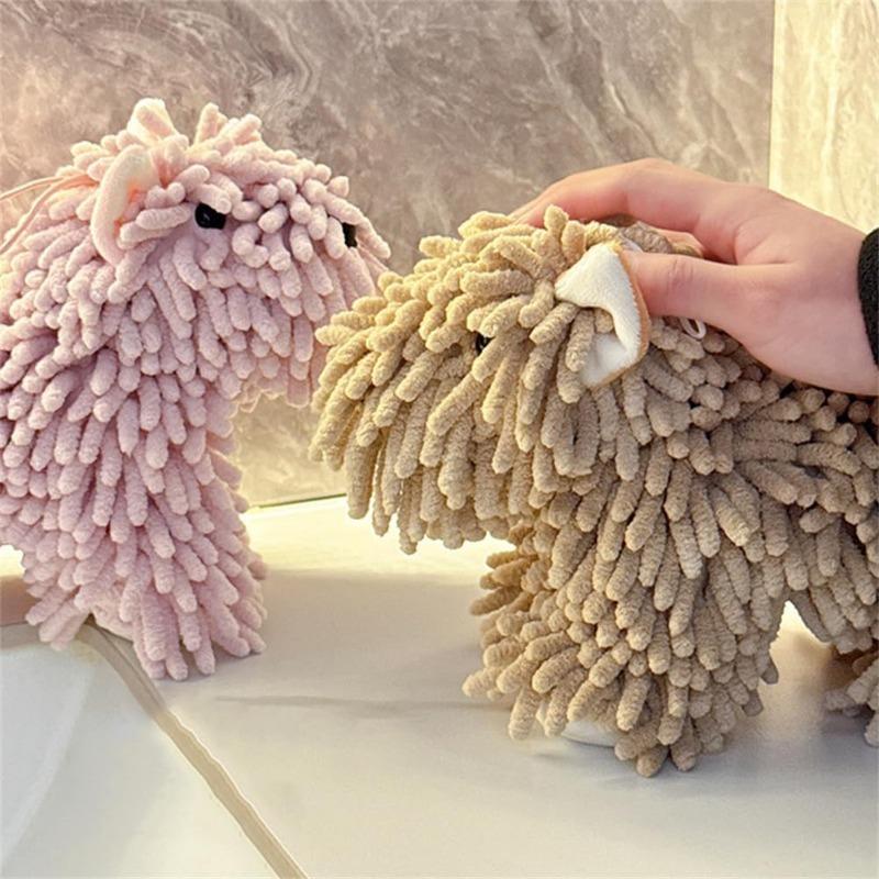 Cute Cartoon Dog Chenille Hand Towel, Soft Plush Hanging Towel for Kitchen & Bathroom