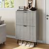 A Hidden Shoe Cabinet with a 60cm Grey Grooved Design and 2 Flip Drawers, Free-Standing, for Entryways, Hallways, Living Rooms and Closets