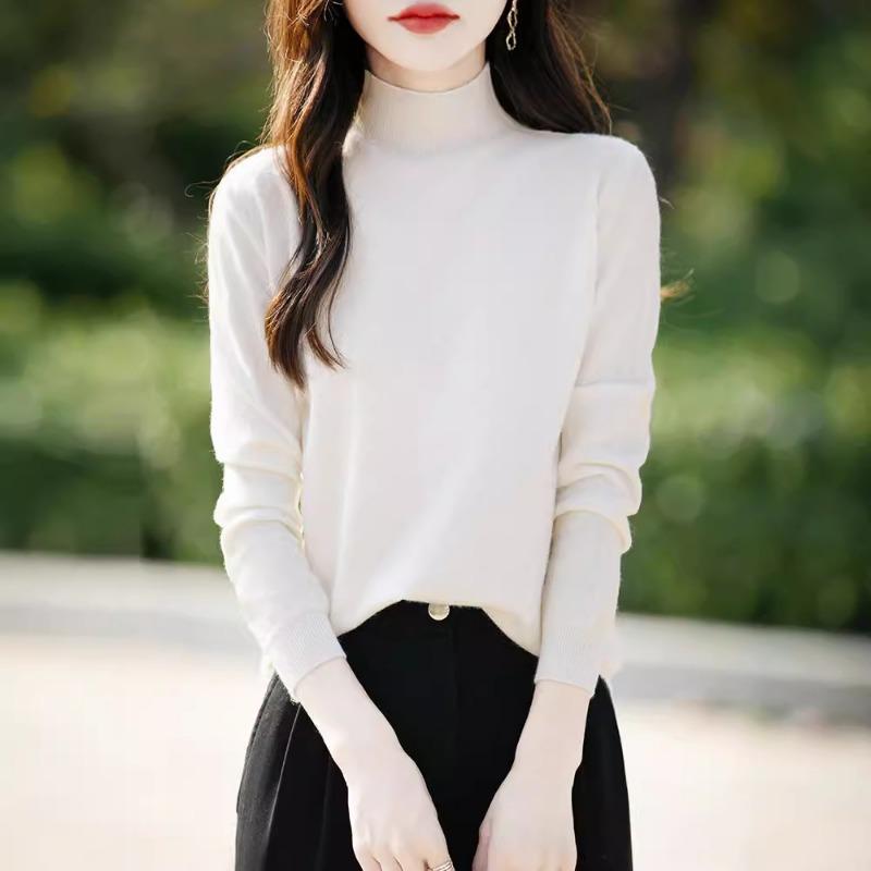 Autumn and winter new semi-turtleneck rhombus women's long-sleeved knitted sweater loose and thin pullover sweater with base