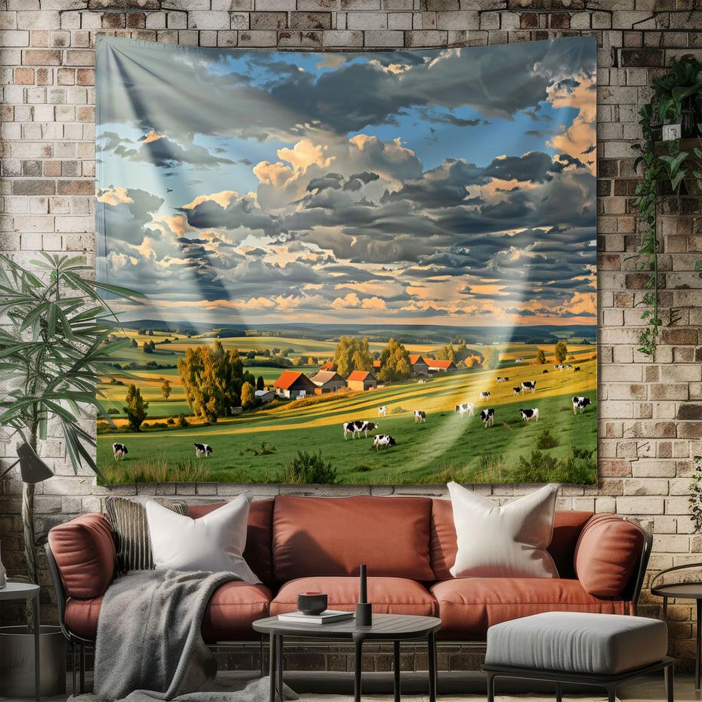 1Pc Grassland Landscape Printed Tapestry Living Room Background Wall Art Decoration Multi Size Space Pendant