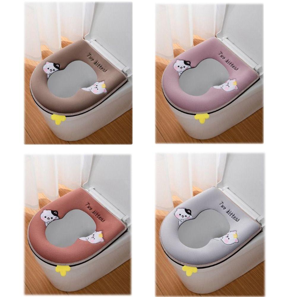 Washable Thickened Toilet Seat Cover Zipper Closure Cartoon Pattern Toilet Mat Cushion Removable Potty Cover Case Autumn Winter
