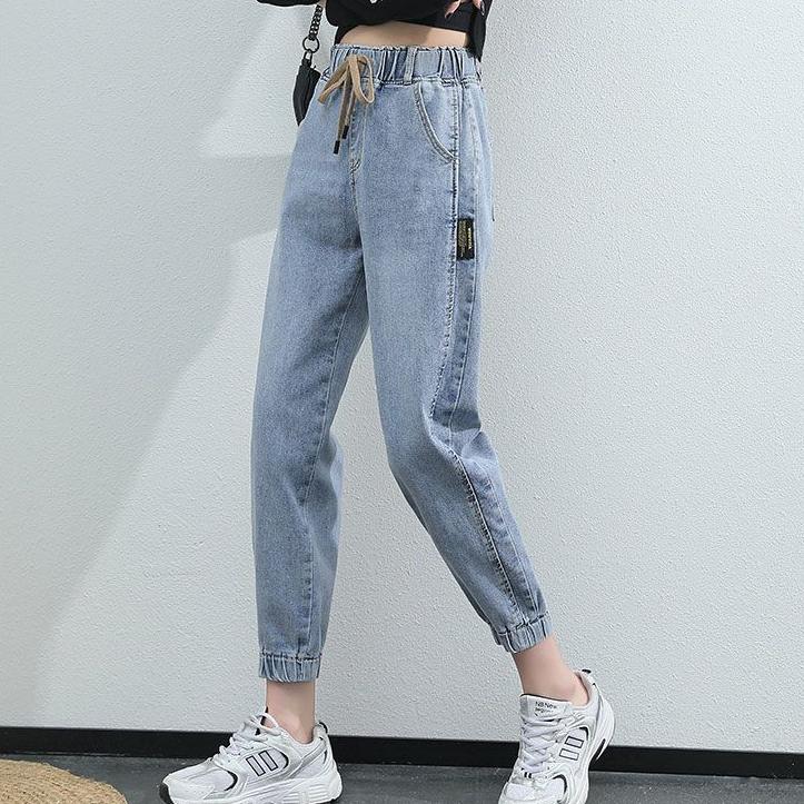 Blugi pentru Femei Primăvară și Toamnă Coreeni Largi Pantaloni cu Picior Mic Bandă Elastică în Talie Pantaloni Harem de Nouă Puncte pentru Femei