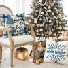 New Blue Plaid Christmas Pillowcase Linen Print Pillowcase Festive Room Sofa Decoration Cushion Cover