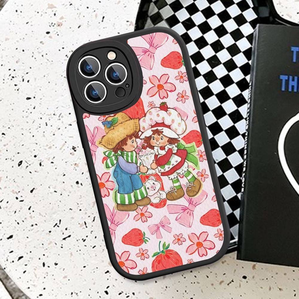 Cartoon Girl S-Strawberry S-Shortcake Phone Case For IPhone 16 15 14 11 12 13 Pro Max Plus Back Leather Shell