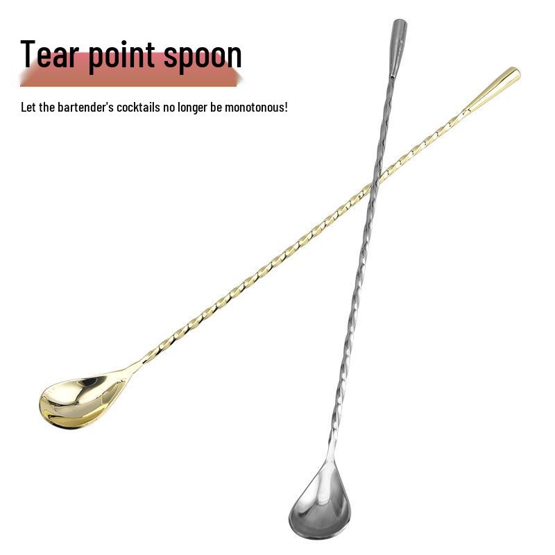 Teardrop Bar Spoon: Stainless Steel Fine Threaded Cocktail Stirrer