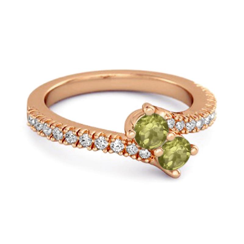 Peridot Twin Stone Pavé Bypass Ring - 925 Sterling Silver Rose Gold Vermeil