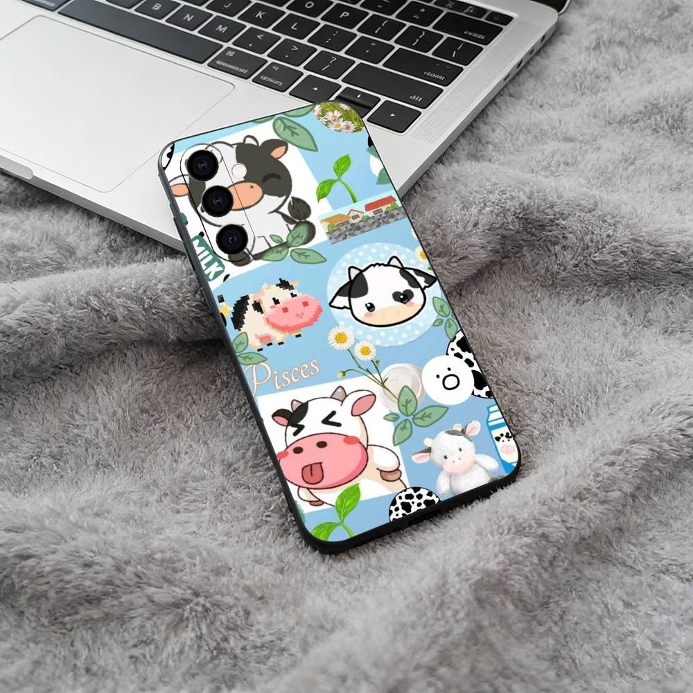 Cute and Funny Cow  Soft Silicone Phone Case for Samsung Galaxy A73/A71/A72/A70/A53/A52/A51 - Black