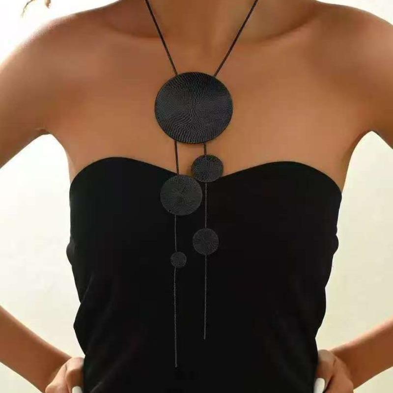 Универсальное женское длинное колье модное темпераментное украшение диск полая геометрическая цепочка колье