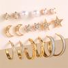 Gold Crown Star Moon Ear Studs Jewelry For Women With Floral Design