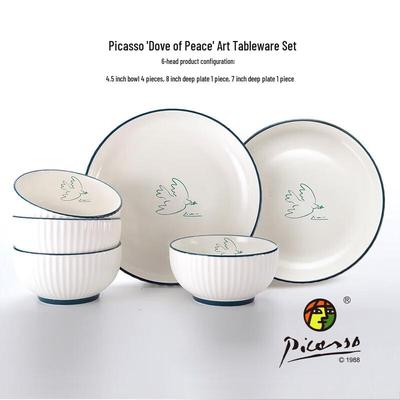 Zestaw 6 ceramicznych naczyń stołowych Gołąbek Pokoju Picassa