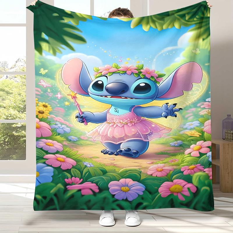 Cartoon Lilo Stitch Angel Flannel Blanket,Ultra Soft Warm Plush Throw for Home Bedroom Bed Sofa Cover Camping Picnic Gift