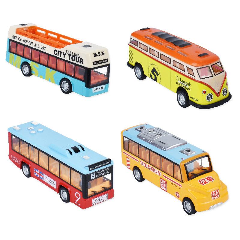 

Cross-border Children s Pocket Toys Pull Back Alloy Bus Bus Model Can Be Equipped with Parking Scene Car Boy