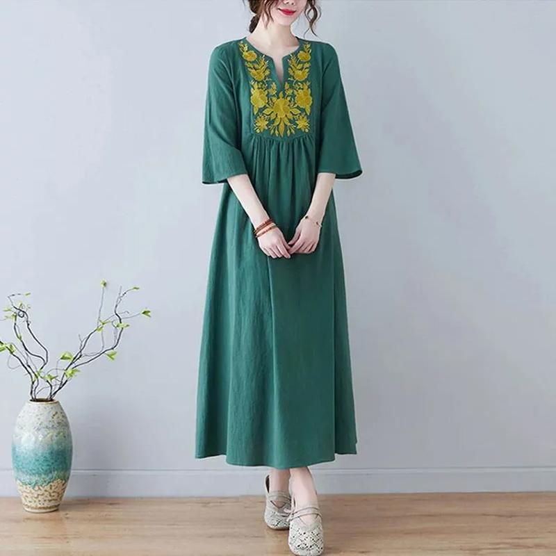 Skirt for Woman Cotton Summer Plus Size Loose Floral Vintage Skirt Casual Printed Soft Long Holiday Dresses