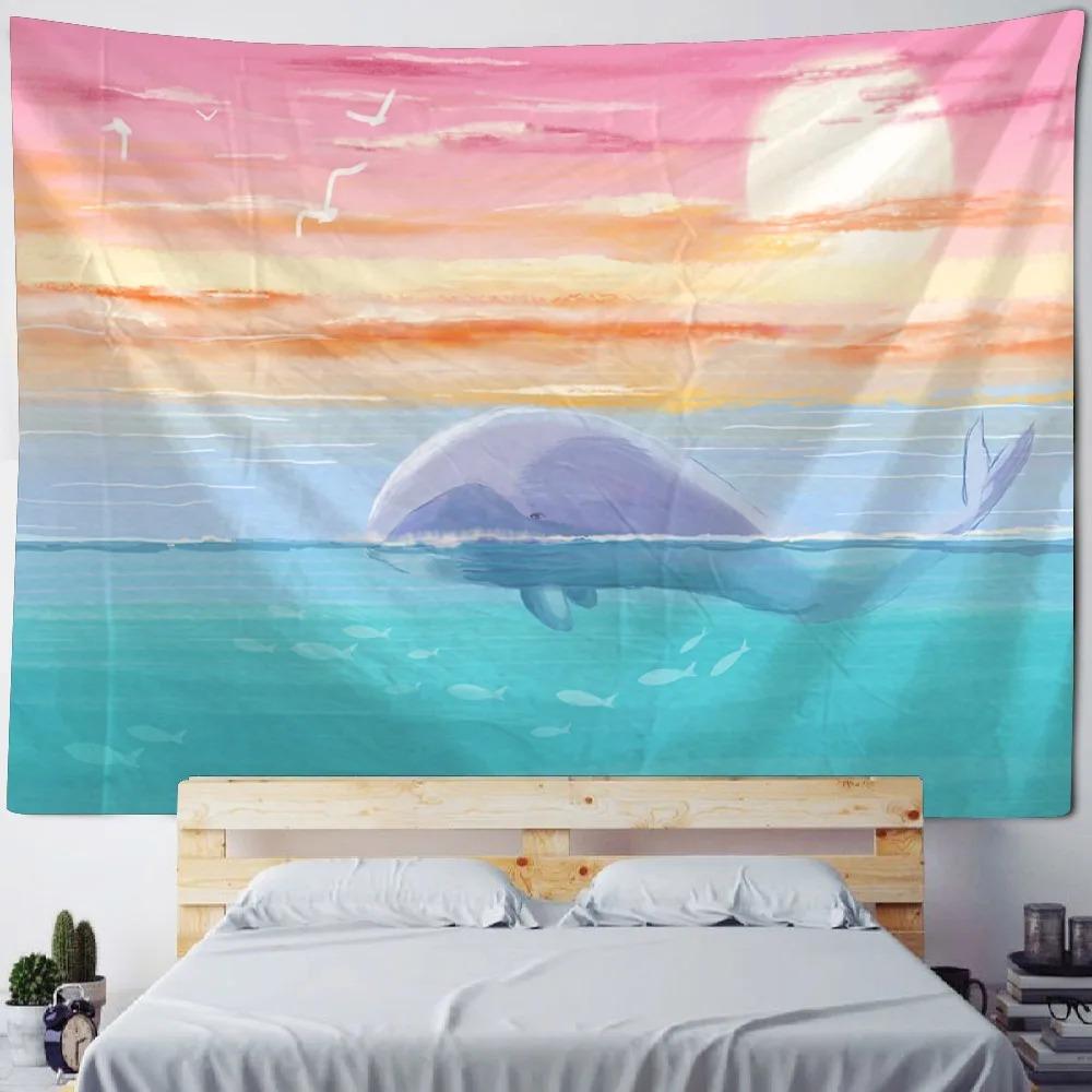 Cartoon Ocean Whale Pattern Tapestry Home Wall Decoration Tapestry Bedroom Living Room Tapestry