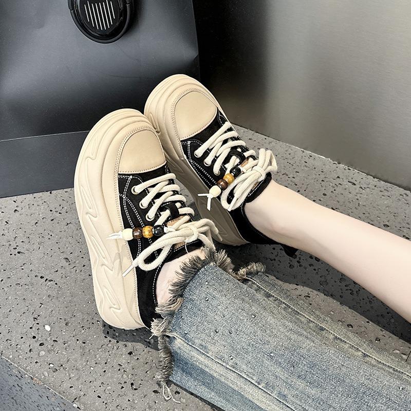 sponge cake thick bottom first layer cowhide casual shoes women's spring and autumn non-slip breathable versatile retro sports board shoes women
