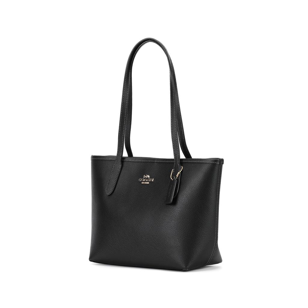 Coach City 23 Metal Logo Buckle Closure Leather Tote Bag Women Tote Bags Black CT859-IMBLK