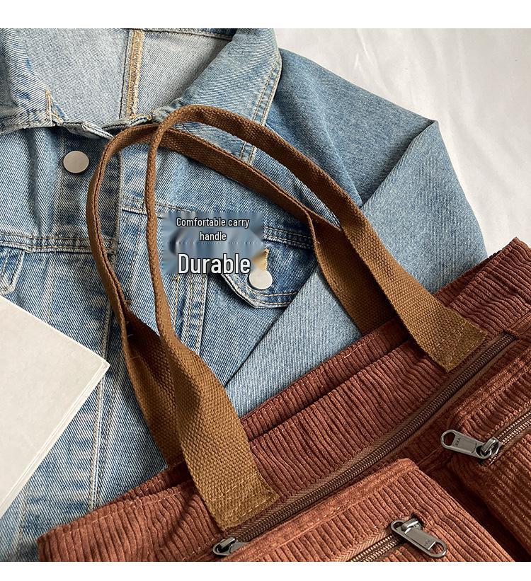 Velkokapacitní dámská manšestrová taška přes rameno - Kabelka v korejském a japonském stylu