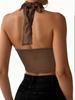 European & American Sexy See-Through Mesh Halter Top with Sequins & Fishbone Rhombus Pattern