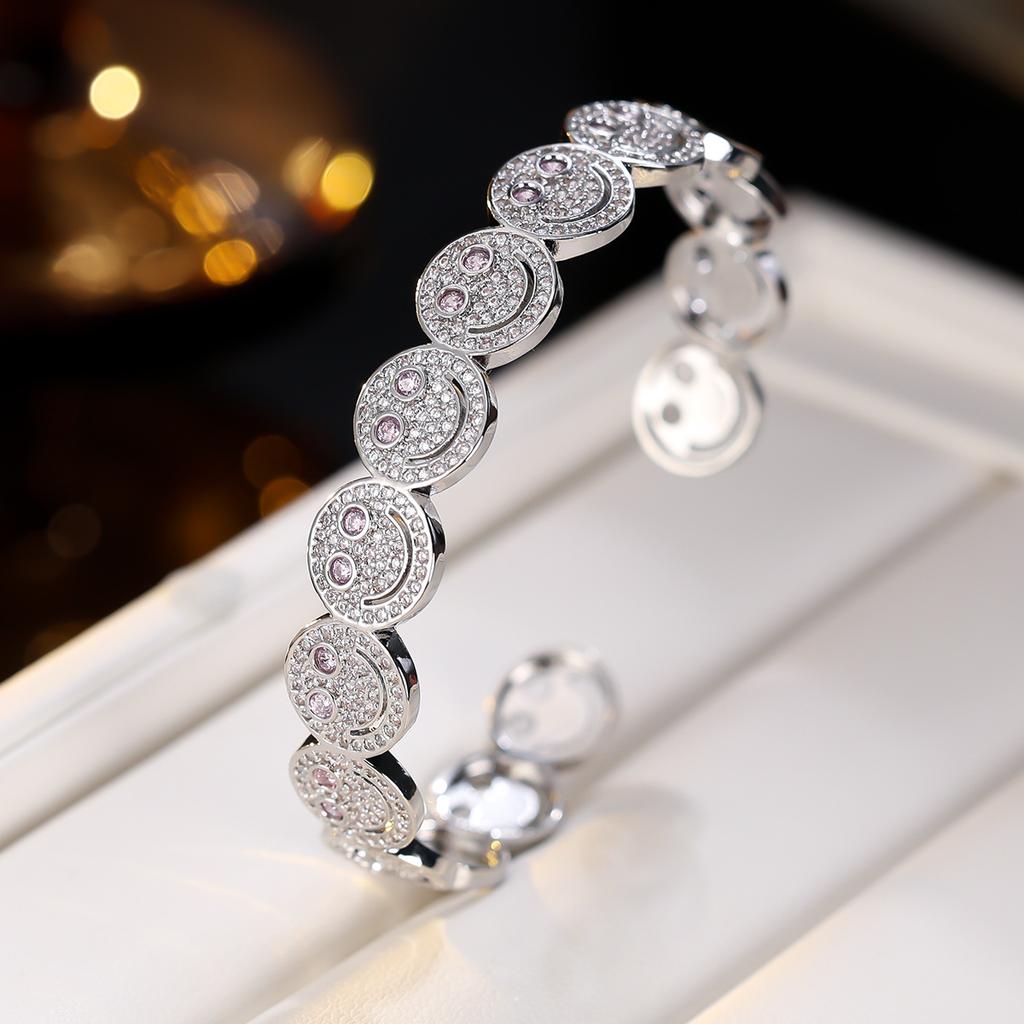 Women Smile Face Bracelet Ring Set Fashion Minimalist Zircon Jewelry Perfect For Party Gathering Wear