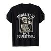 Herren Fun Geisteskranker Aber Super Flaches Totenkopf und Kaffeetasse Muster T-Shirt 180g Schweres Gewebe Lässiger Stil Rundhals