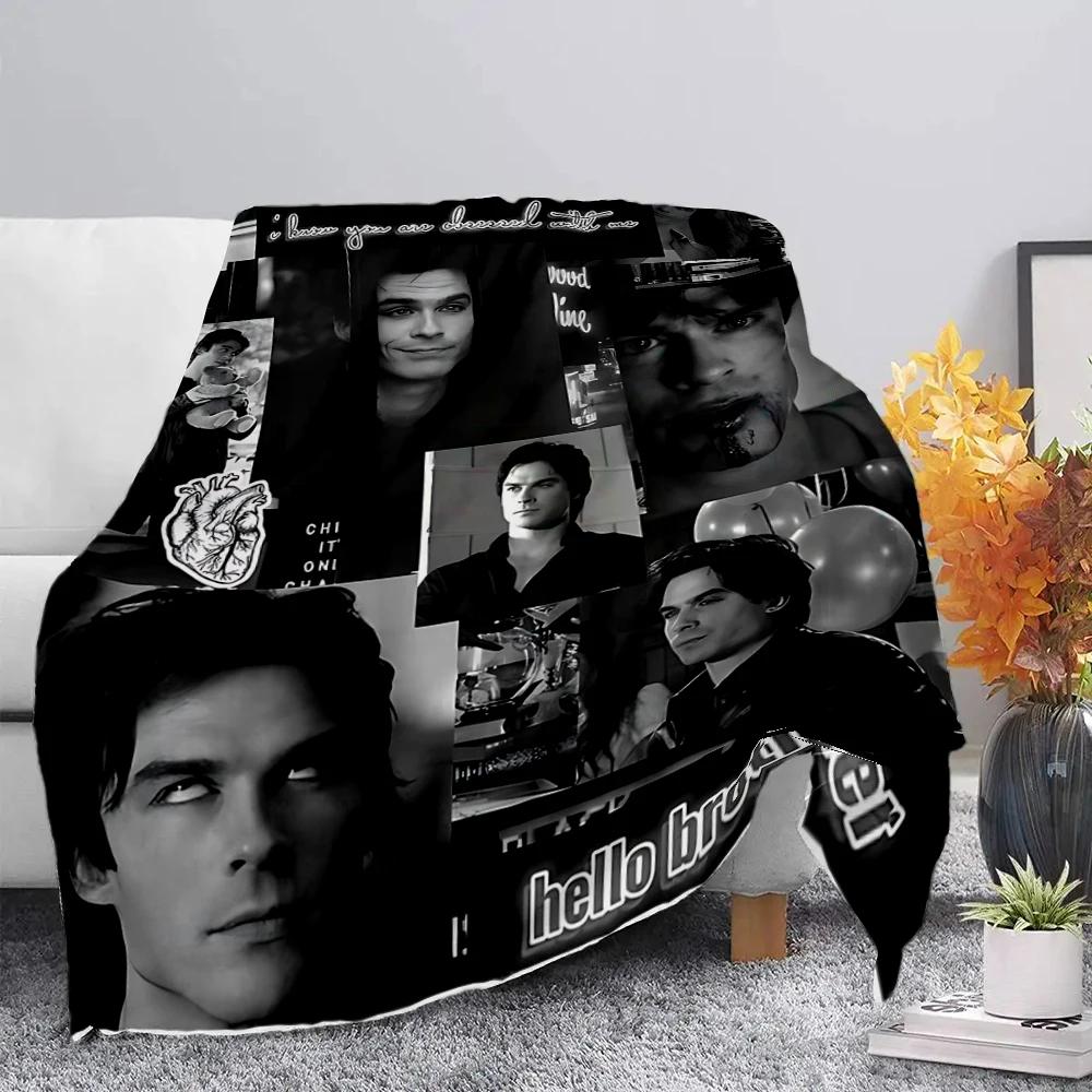 Damon Salvatore The Vampire Diaries Throw Blanket Soft Cozy Picnic Home Travel Birthday Gift Warm Comfortable 75X95CM