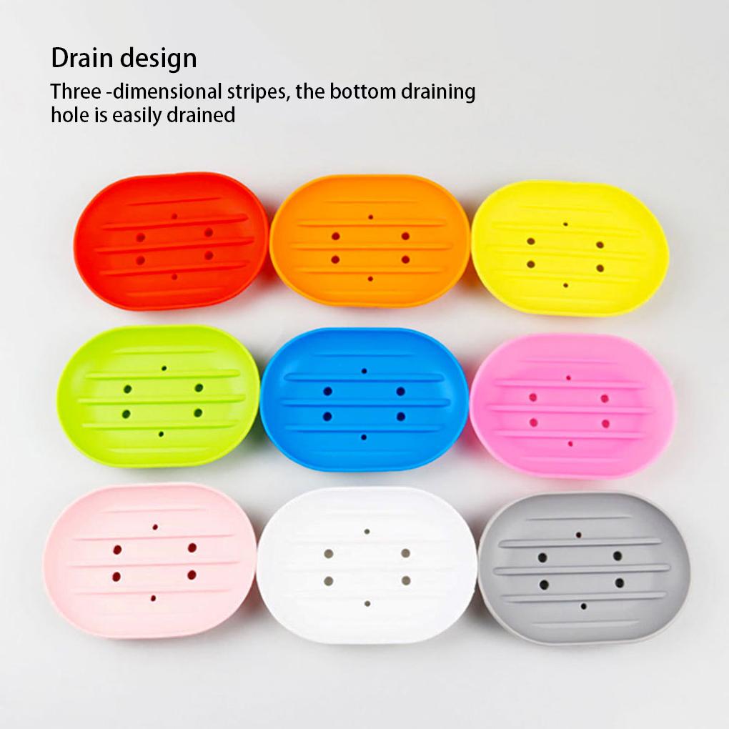 Silicone Bathroom Soap Dish Plate Holder Sponge Tray Case Water Draining Anti-skidding Shower Hiking Kitchen Washroom