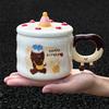 Birthday gift girls creative ceramic mug with lid cute cake student water cup