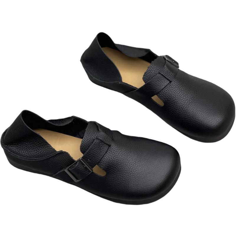 Top-grain Cowhide Single-sole Shoes with Soft Soles Are Versatile In Summer Genuine Leather Flat Shoes Are Half-drawn-out When Worn