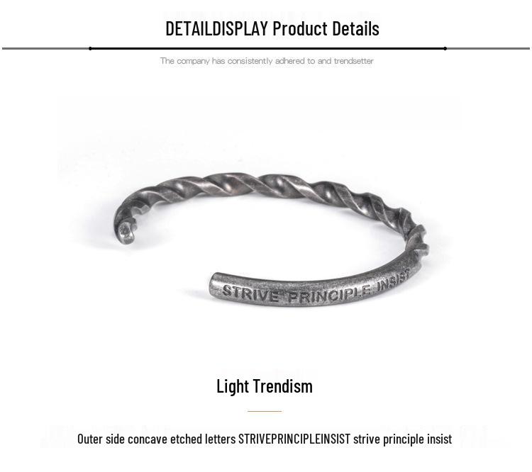 Unisex Retro Titanium Steel Bracelet: Engraved Stainless Steel Open Bangle for Students