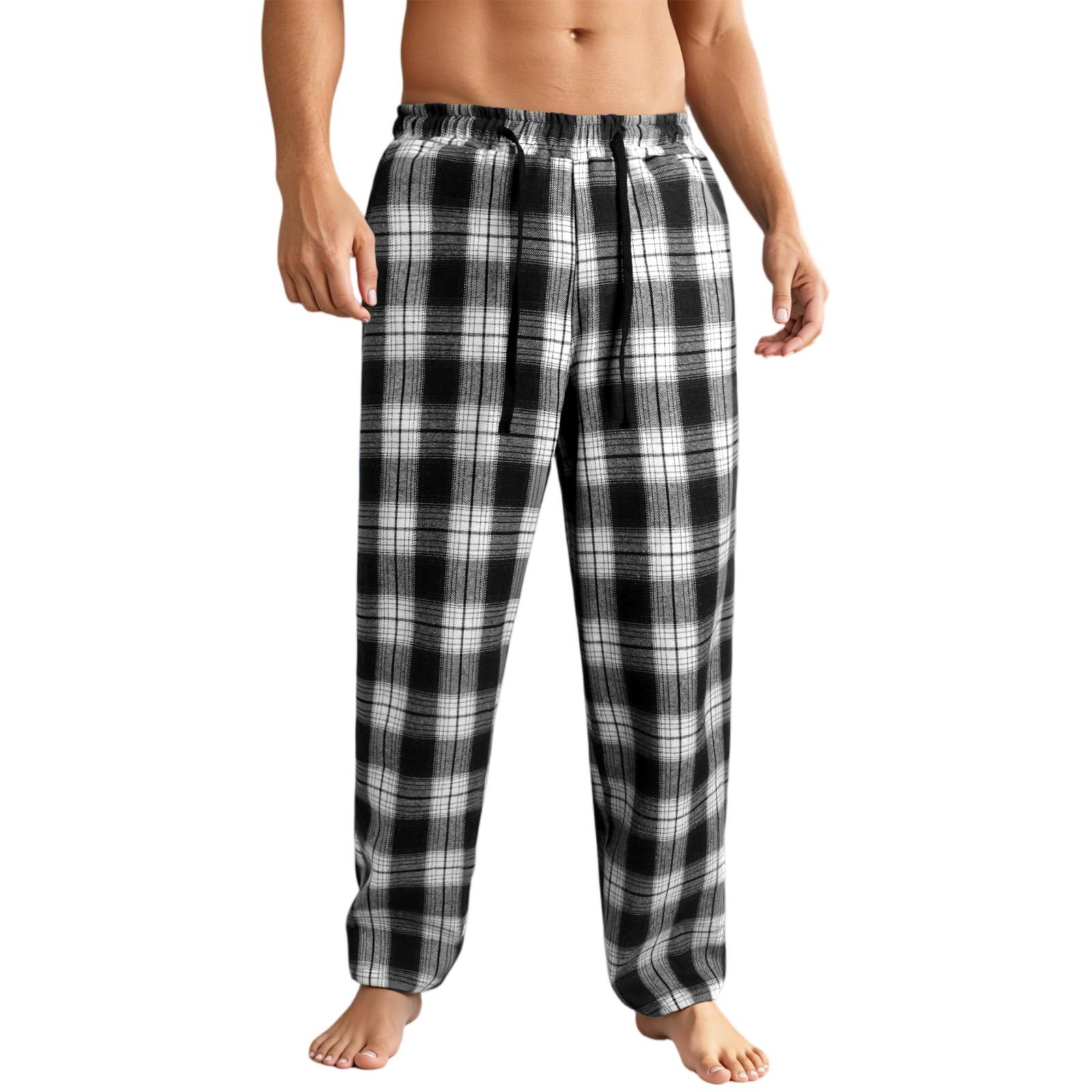 

Мужские повседневные брюки в клетку и полоску, мужские повседневные модные пижамные брюки L чёрный