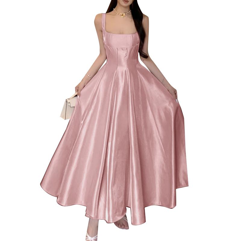 

ZANZEA Женское летнее повседневное платье с квадратным вырезом без рукавов для вечеринки 3XL розовый