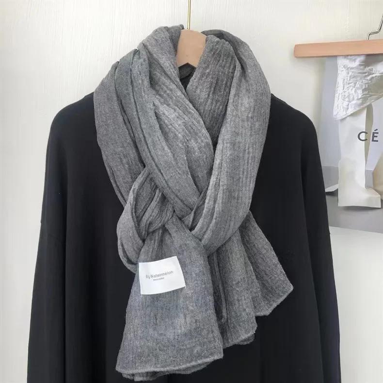 Super Soft and Plain Cotton and Linen Scarf for Women In Autumn and Winter Thin and Artistic Style Retro Warm Shawl Solid Color